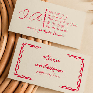 Retro Beige Rode Hand Geschreven Boho Girly Visitekaartje