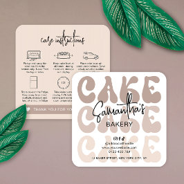 Retro Beige Trendy Bakkerij Cake Care Instructies Vierkante Visitekaartje