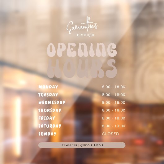 Retro Beige Trendy Beauty Salon Shop Openingstijde Raamsticker (Vel 2)