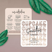 Retro Beige Trendy Logo Cupcakes Verzorgingsinstru Vierkante Visitekaartje