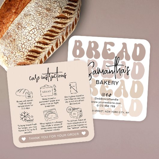 Retro Beige Trendy Sourdough Broodverzorging Kaart Vierkante Visitekaartje