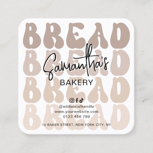 Retro Beige Trendy Sourdough Broodverzorging Kaart Vierkante Visitekaartje (Voorkant)