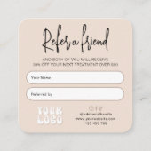 Retro Beige Verwijs een Vriend Modern Logo Lash Sa Aanbevelingskaartje (Achterkant)