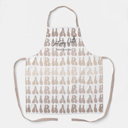 Retro Beige Wit Trendy Haarsalon Naam Medewerker Schort (Voorkant)