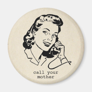 Retro Bel Moeder Grappige Vintage Magneet
