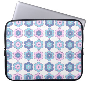 Retro belbloemen (roze en blauw) patroon laptop sleeve