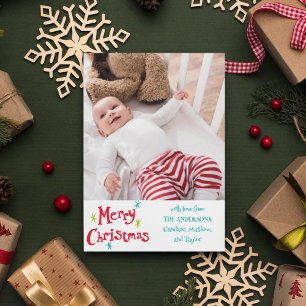 Retro  belettering Vrolijk Kerstmis Foto Feestdagenkaart