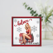 Retro Believe in Magic Kerst Pin-up Feestdagenkaart (Staand voorkant)
