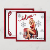 Retro Believe in Magic Kerst Pinup Feestdagenkaart (Voorkant / Achterkant)
