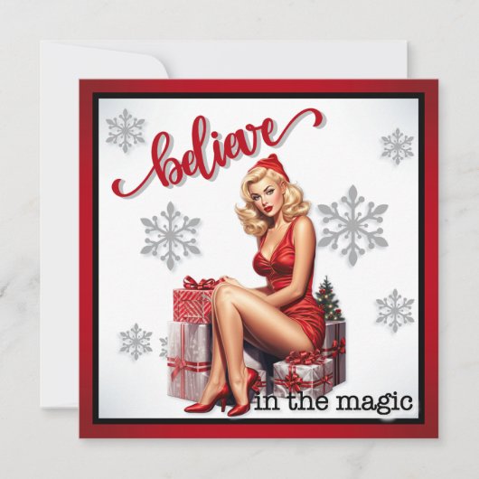 Retro Believe in Magic Kerst Pinup Feestdagenkaart (Voorkant)