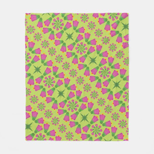 Retro Bell Flower Mandalas Green Fleece Blanket (Voorkant)