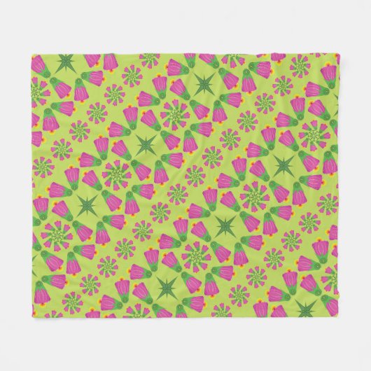 Retro Bell Flower Mandalas Green Fleece Blanket (Voorkant (Horizontaal))