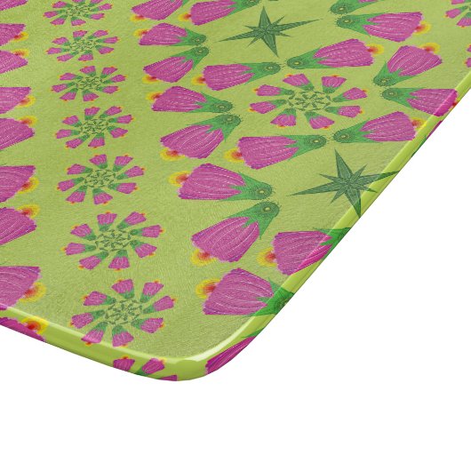 Retro Bell Flower Mandalas Green Glass Board Snijplank (Hoek)