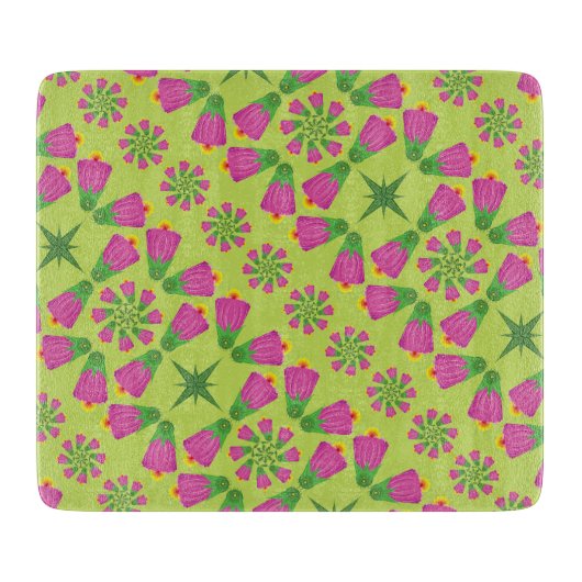 Retro Bell Flower Mandalas Green Glass Board Snijplank (Voorkant)