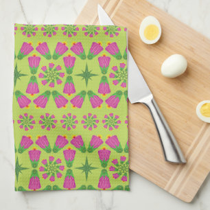 Retro Bell Flower Mandalas Green Kitchen Towel Theedoek