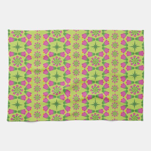 Retro Bell Flower Mandalas Green Kitchen Towel Theedoek (Horizontaal)
