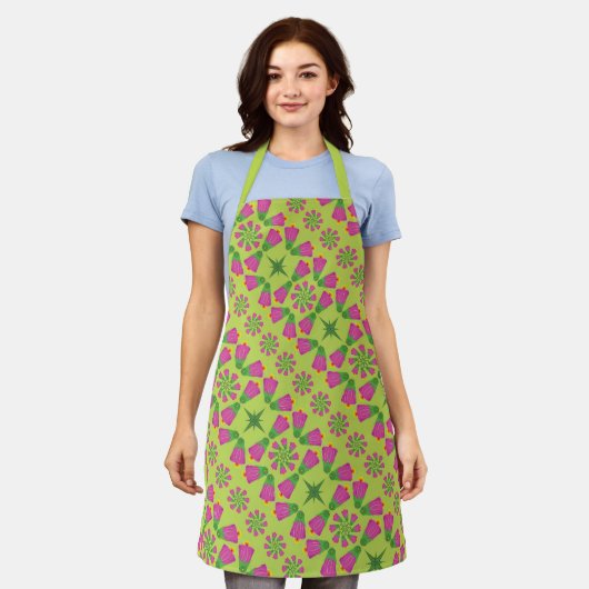 Retro Bell Flower Mandalas Green Medium Schort (Gedragen)
