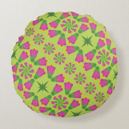 Retro Bell Flower Mandalas Green Round Pillow Rond Kussen