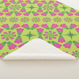 Retro Bell Flower Mandalas Green Sherpa Blanket Deken