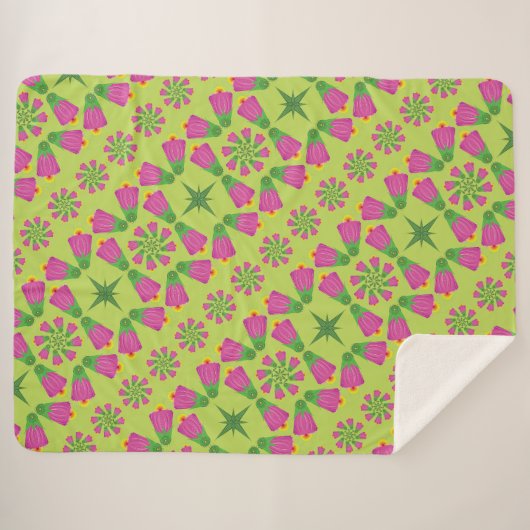 Retro Bell Flower Mandalas Green Sherpa Blanket Sherpa Deken (Voorkant (horizontaal))