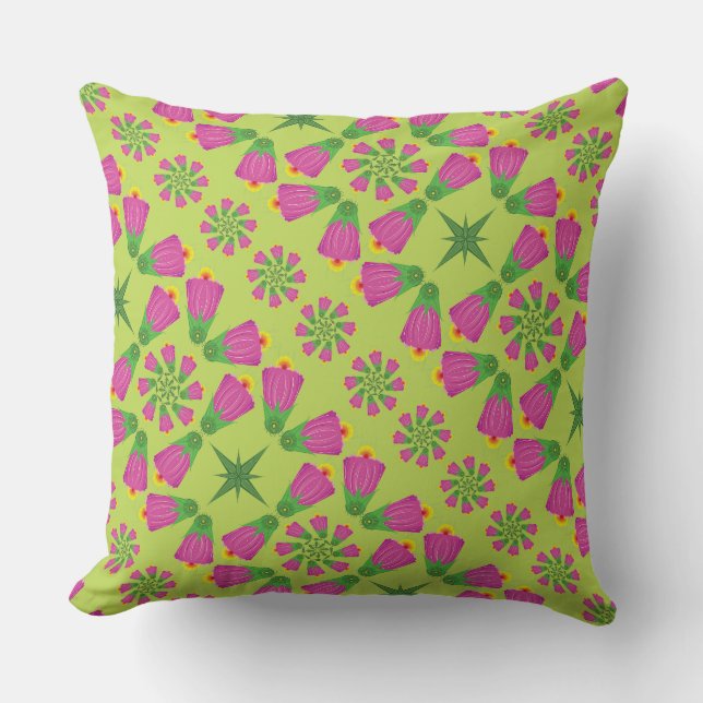Retro Bell Flower Mandalas Green Sierkussen (Voorkant)