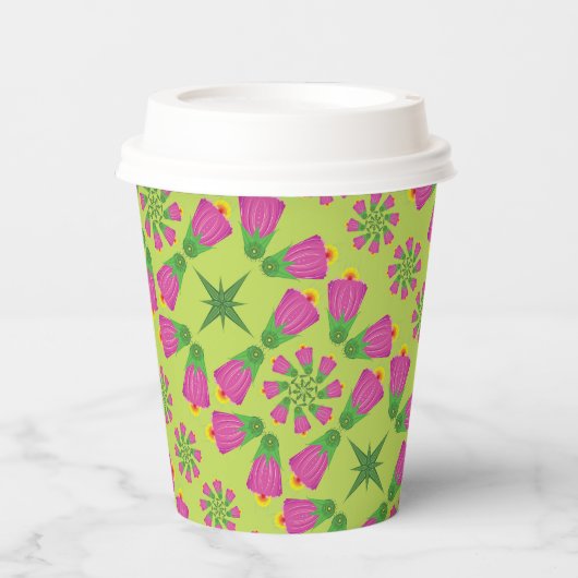 Retro Bell Flower Mandalas Groenboek Cups Papieren Bekers (Voorkant)
