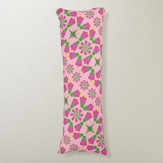 Retro Bell Flower Mandalas Pink Body Pillow Lichaamskussen (Voorkant Verticaal)