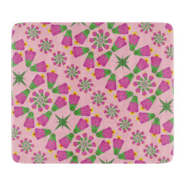 Retro Bell Flower Mandalas Pink Glass Board Snijplank