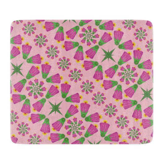 Retro Bell Flower Mandalas Pink Glass Board Snijplank (Voorkant)