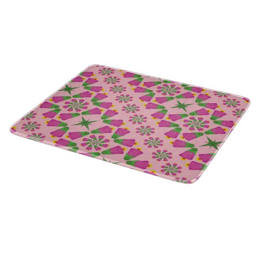 Retro Bell Flower Mandalas Pink Glass Board Snijplank (Hoek)