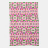Retro Bell Flower Mandalas Pink Kitchen Towel Theedoek (Verticaal)