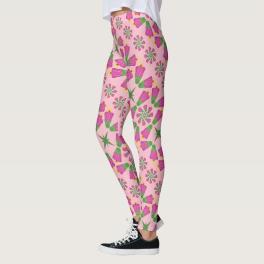 Retro Bell Flower Mandalas Pink Leggings (Links)