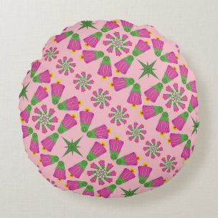 Retro Bell Flower Mandalas Pink Round Pillow Rond Kussen