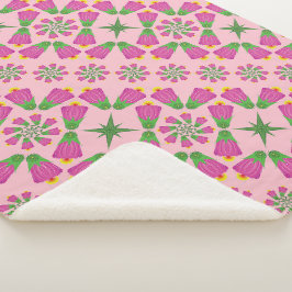 Retro Bell Flower Mandalas Pink Sherpa Blanket Deken