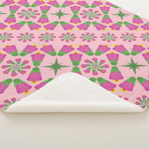 Retro Bell Flower Mandalas Pink Sherpa Blanket Sherpa Deken