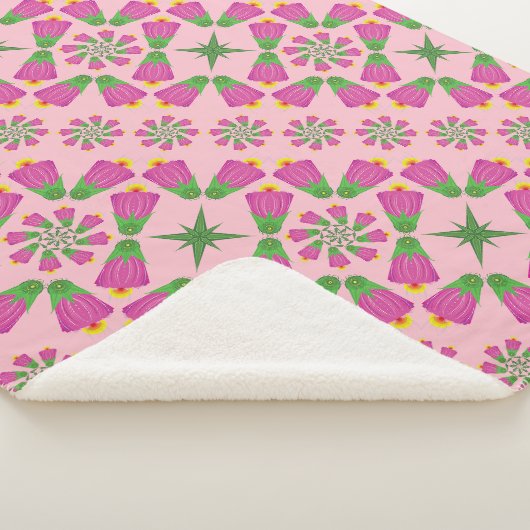 Retro Bell Flower Mandalas Pink Sherpa Blanket Sherpa Deken (3/4)