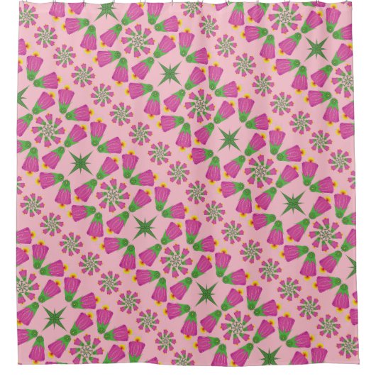 Retro Bell Flower Mandalas Pink Showgordijn Douchegordijn (Voorkant)