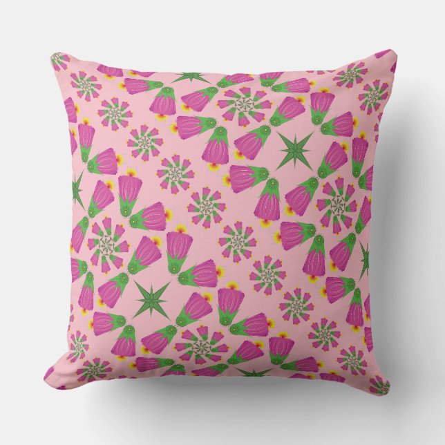 Retro Bell Flower Mandalas Pink Sierkussen (Voorkant)