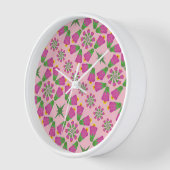 Retro Bell Flower Mandalas Pink Wood Framed Clock (Hoek)