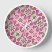 Retro Bell Flower Mandalas Pink Wood Framed Clock (Voorkant)