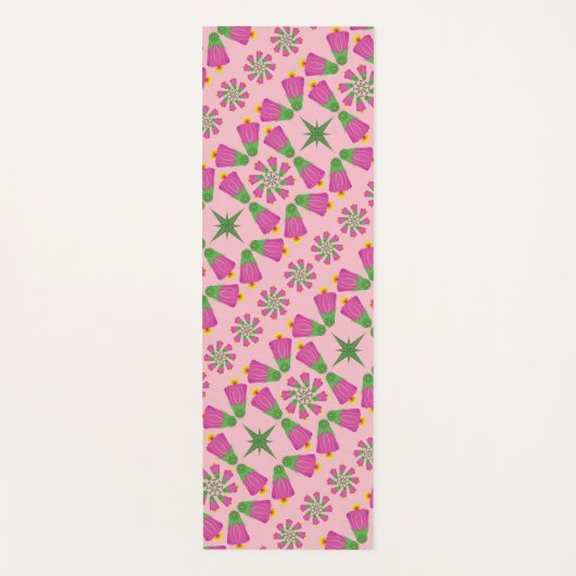 Retro Bell Flower Mandalas Pink Yoga Mat (Voorkant)