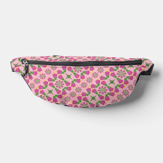 Retro Bell Flower Mandalas Roze Fanny Pack Heuptasje (Liggend)