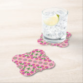 Retro Bell Flower Mandalas Roze Papieren Onderzett Kartonnen Onderzetters (Insitu)