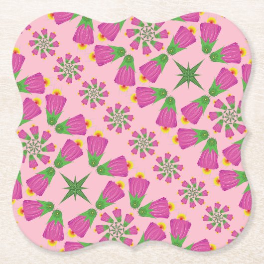 Retro Bell Flower Mandalas Roze Papieren Onderzett Kartonnen Onderzetters (Voorkant)