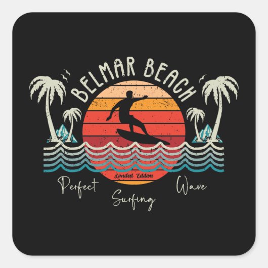 Retro Belmar Beach Vierkante Sticker (Voorkant)