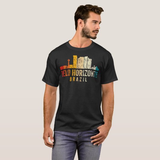 Retro Belo Horizonte Skyline  Brazilië T-shirt (Voorkant volledig)