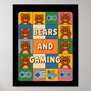 Retro beren en gamen Funny Beer Liefhebber Videosp Poster