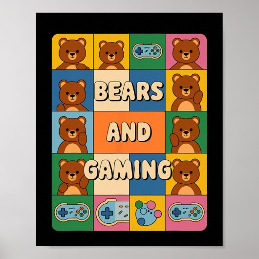 Retro beren en gamen Funny Beer Liefhebber Videosp Poster (Voorkant)