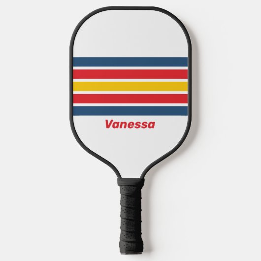 Retro Berg Over Strepen met Naam Pickleball Paddle (Voorkant)