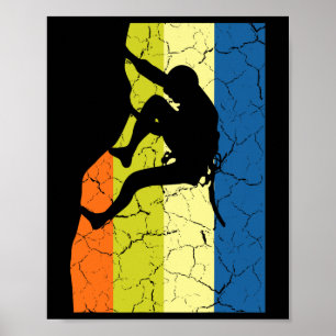 Retro bergbeklimmer T-shirt voor vintage rockklimm Poster